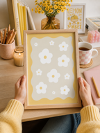 Minimalist Daisy Flower Wall Art Print – Soft Yellow Aesthetic Poster for Cozy Home Decor