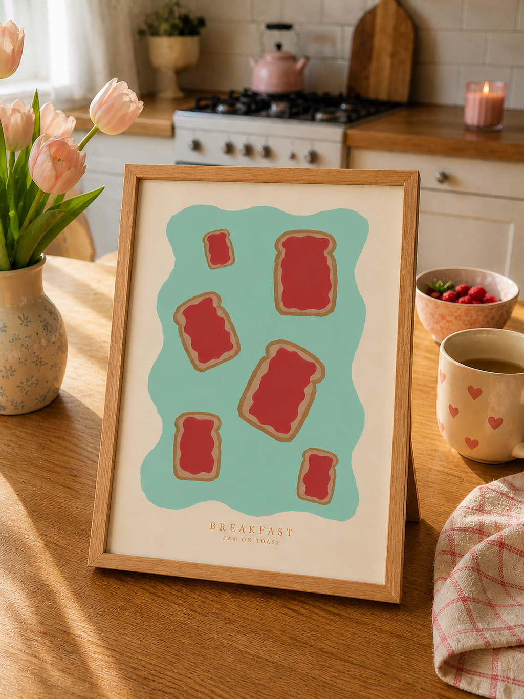 Minimalist Jam on Toast Art Print – A4 Wall Decor from the Breakfast Series