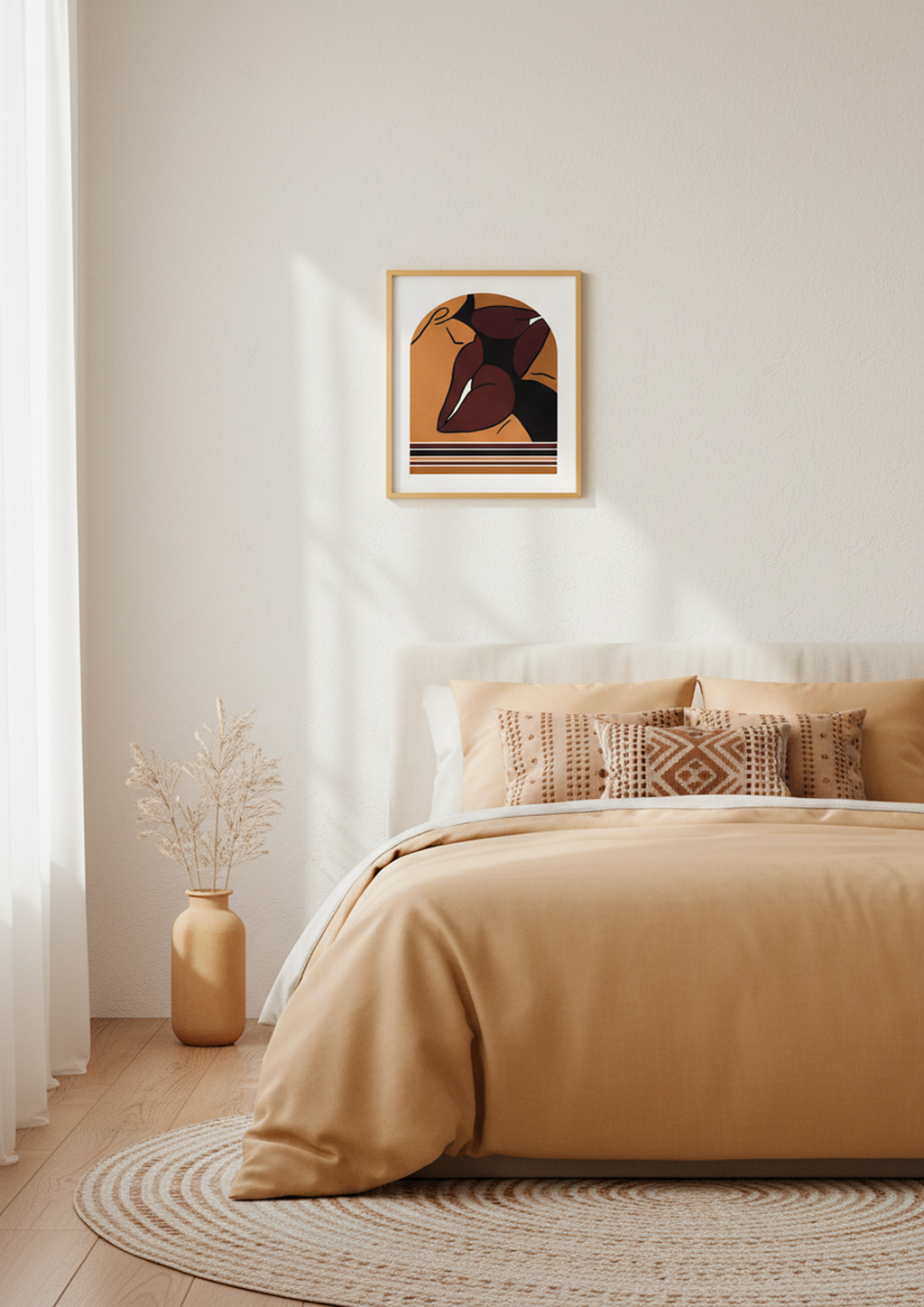 Modern abstract wall art print featuring a kiss illustration