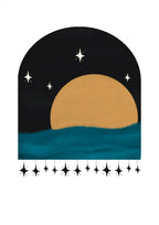 Modern moon wall art print styled for calm interiors