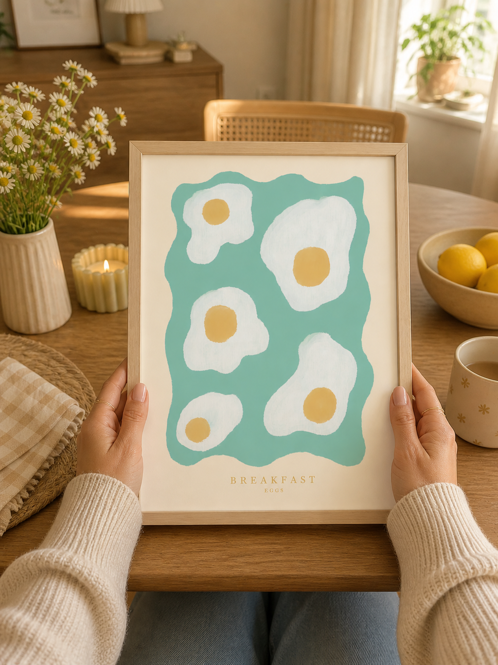 Minimalist Fried Egg Art Print – A4 Wall Decor from the Breakfast Series