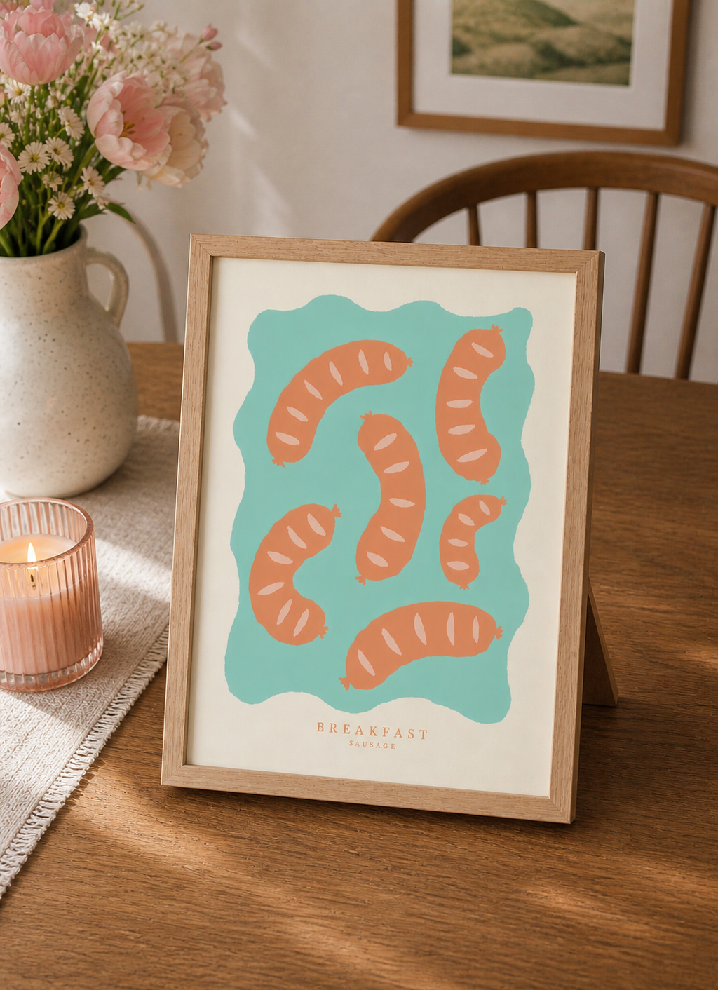 Whimsical Sausage Breakfast Art Print – A4